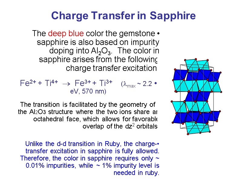 Charge Transfer in Sapphire The deep blue color the gemstone sapphire is also based